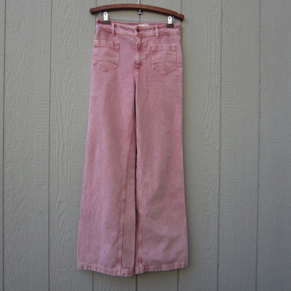 Sezane Pink Wide Leg Organic Cotton Denim Jeans Size 40 FR 8 US Designer grunge